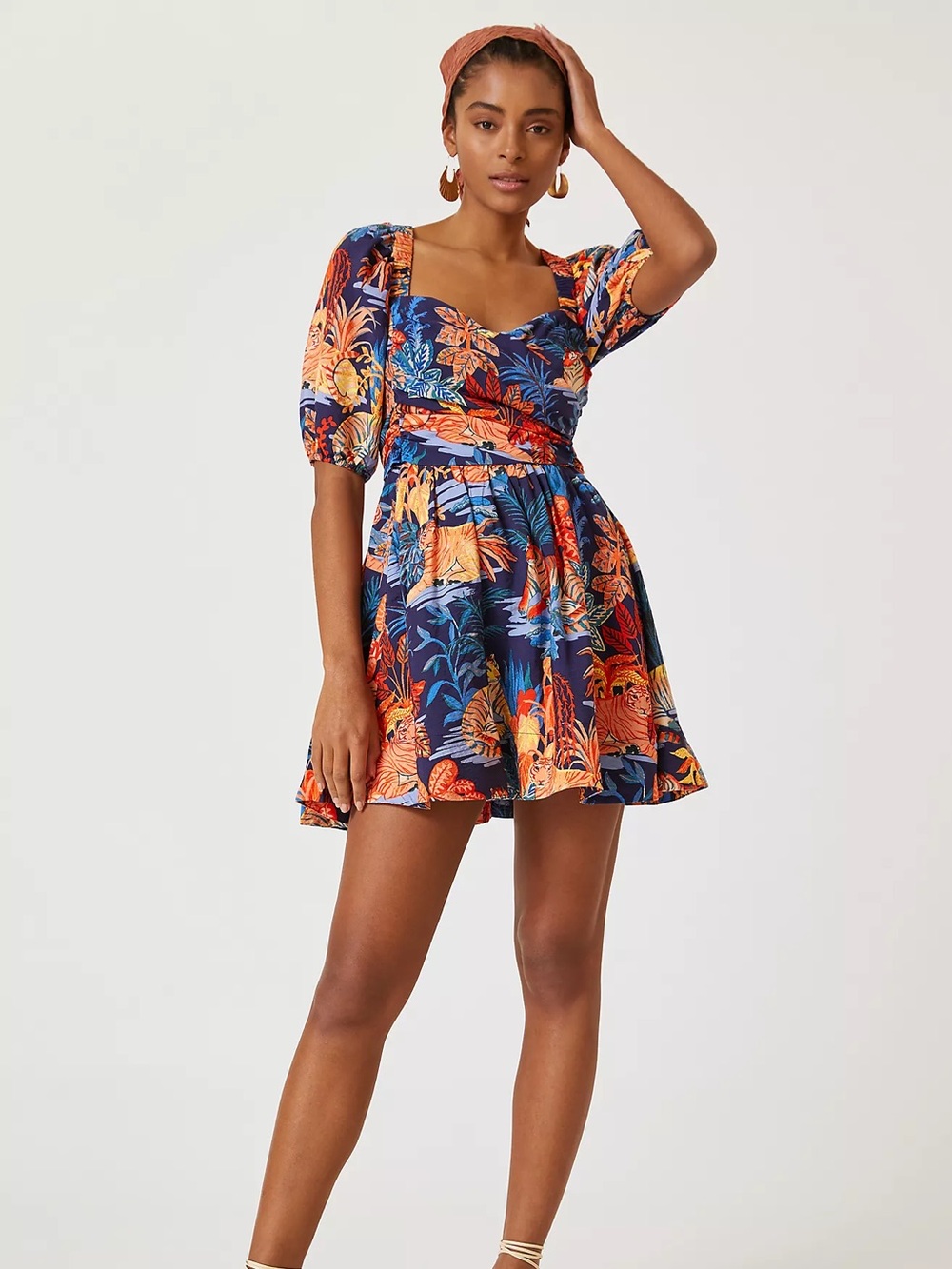 Anthropologie/  puff sleeve tiger print mini dress XL